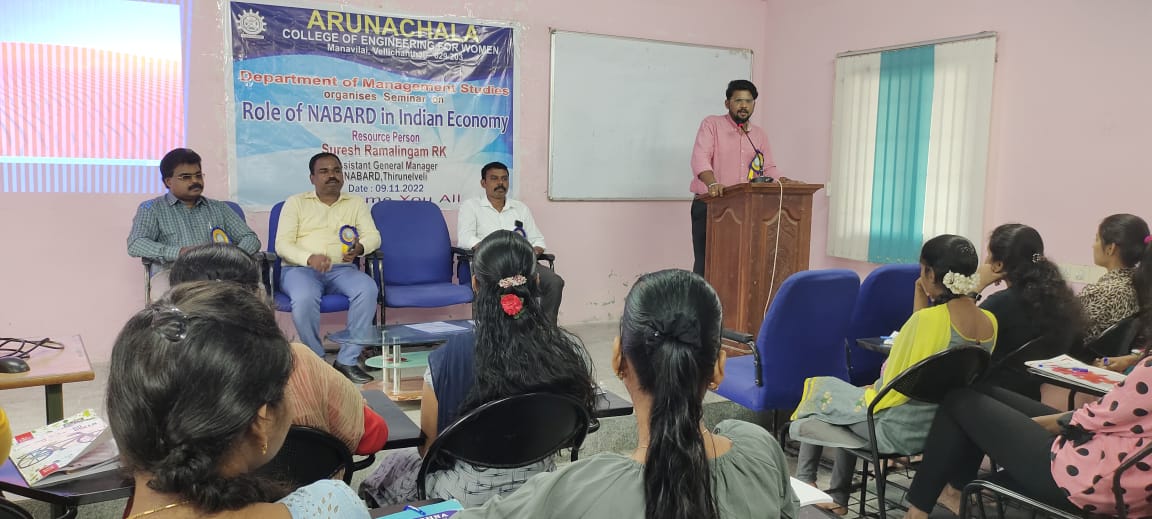 Department of Management Studies organizes seminar on Role of NABARD in Indian Economy at Arunachala College of Engineering for Women.